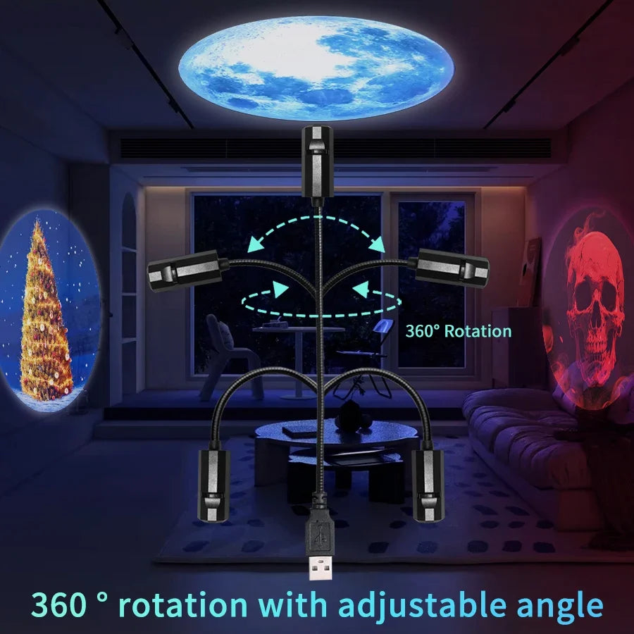 Moon Lamp Projector | USB LED Night Light for Halloween and Christmas Decor