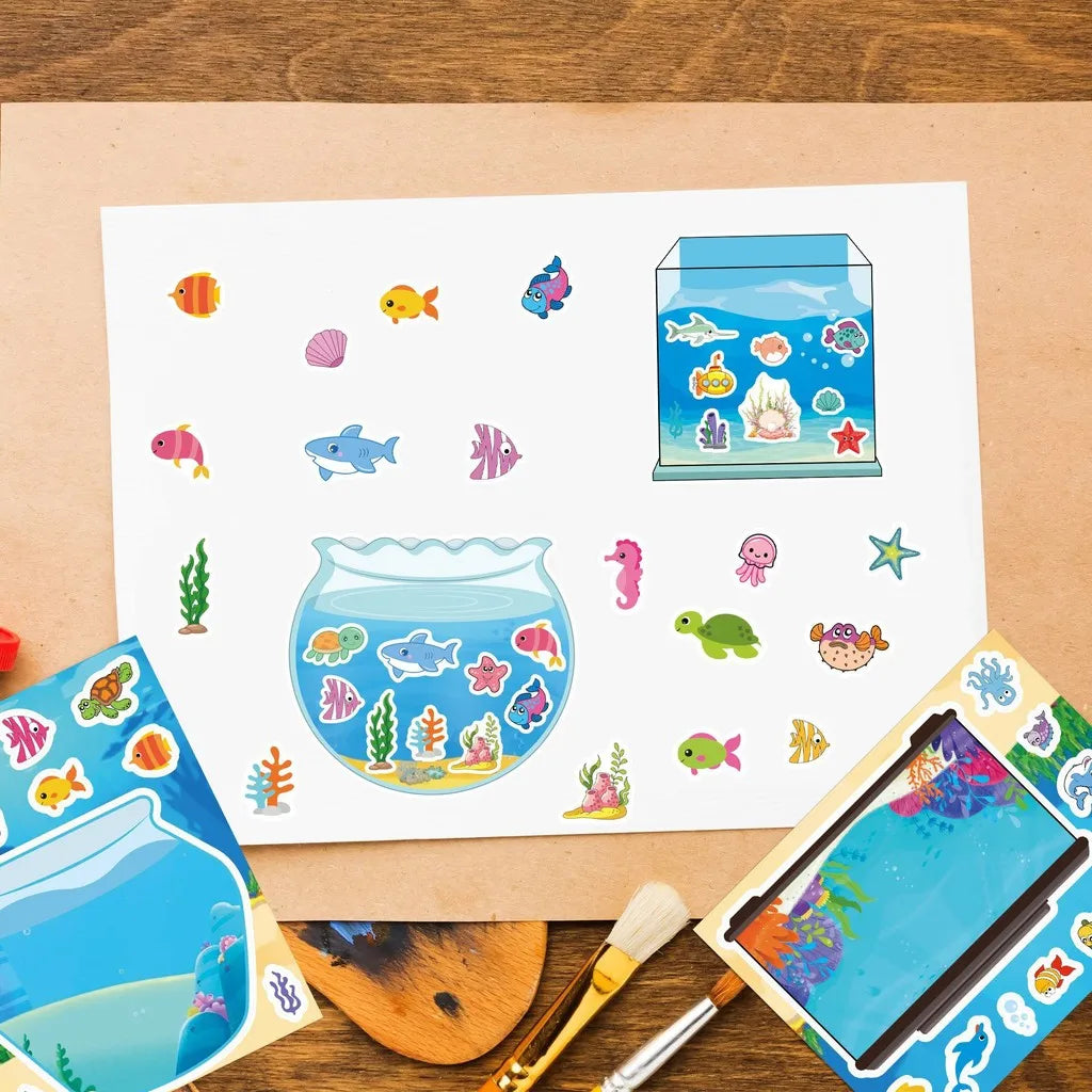 8 Pieces Fish Tank Scene Puzzle Stickers | Kids Cartoon DIY Decals for Craft and Games