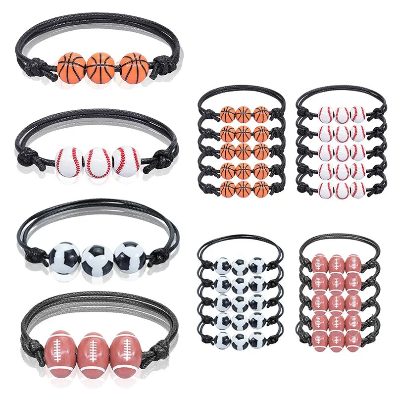 Sports Bracelet Set | 5 or 10 Pack Adjustable Beaded Bracelets for Sports Theme Parties