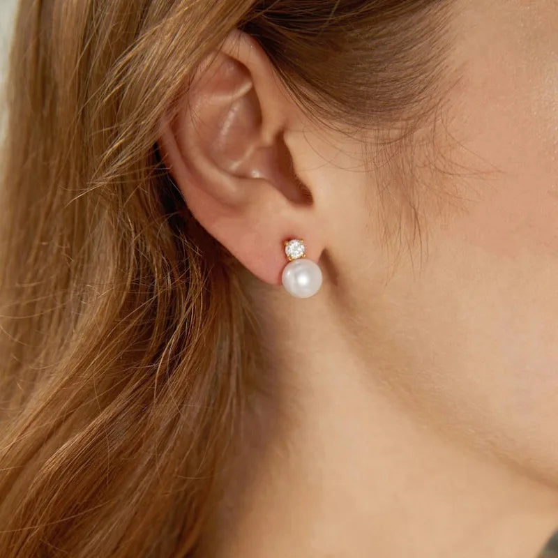 Dainashi 7-8mm Natural Freshwater Pearl Stud Earrings | Dainty Crystal Pearl Jewelry Gift