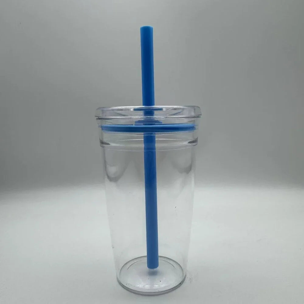 450ml Korean Style Straw Cup | Transparent Multi-Color Plastic Coffee Cup