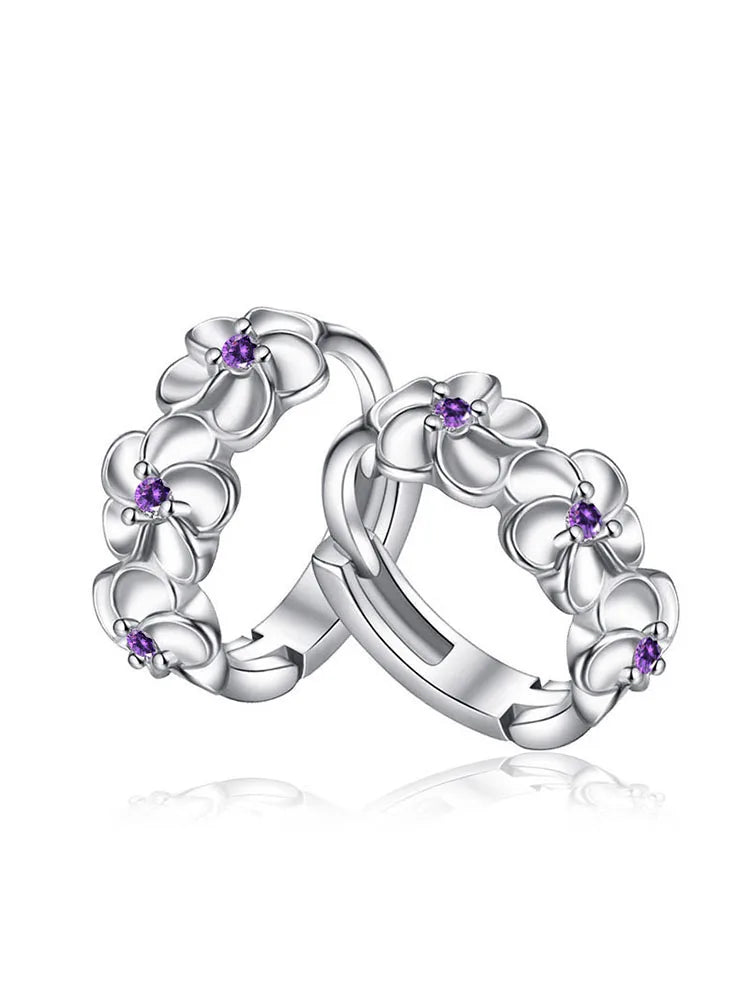 925 Sterling Silver Small Flower Hoop Earrings | Cute Romantic Charm Jewelry for Women