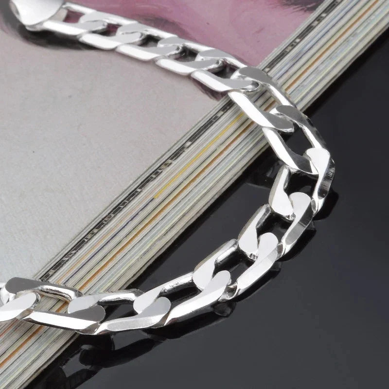 925 Sterling Silver Bracelet | Sideways Charm Bracelet for Men and Women
