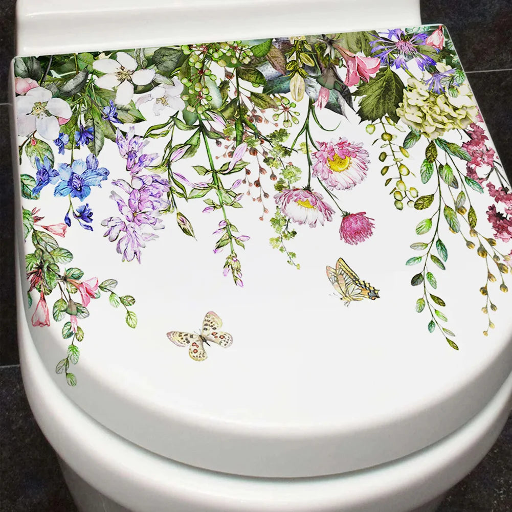 Plants Flowers Butterflies Wall Sticker | Toilet Decor Decals for Home Decoration