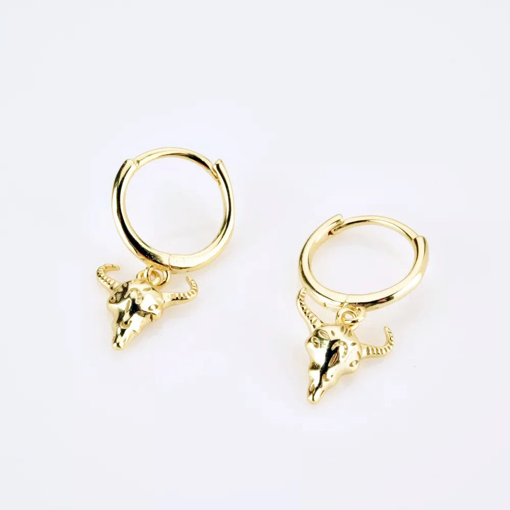 CIAXY Retro Cow Head Earrings for Women Men | 14K Gold Plated Animal Drop Earrings
