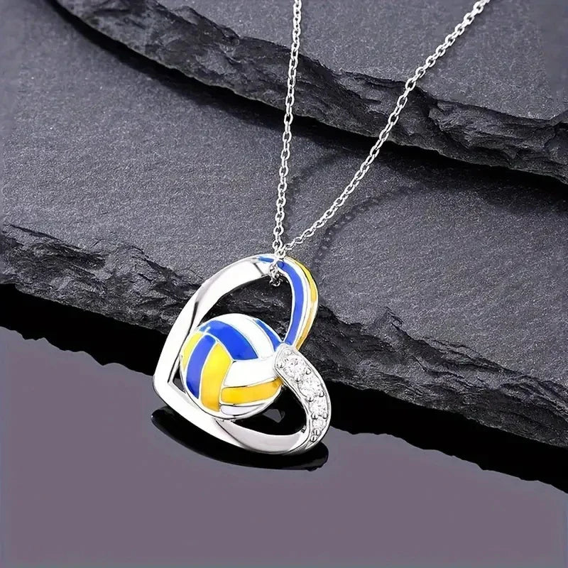Huitan Volleyball Heart Pendant Necklace | Trendy Teen Girls Jewelry with Shiny Zirconia