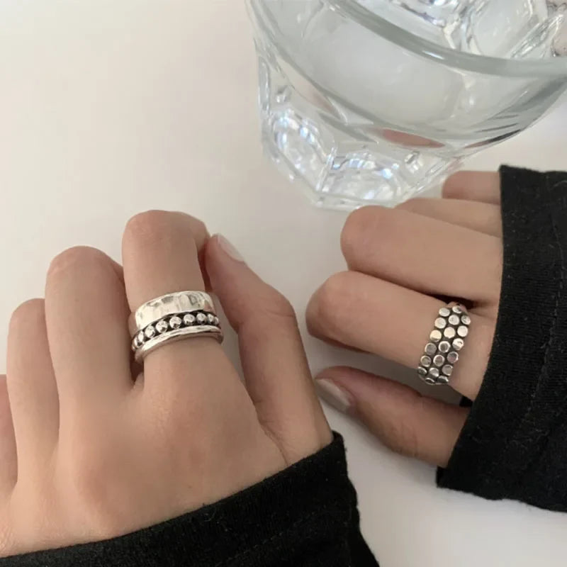 VENTFILLE 925 Sterling Silver Geometric Multilayer Round Bead Ring | Fashion Punk Temperament Jewelry
