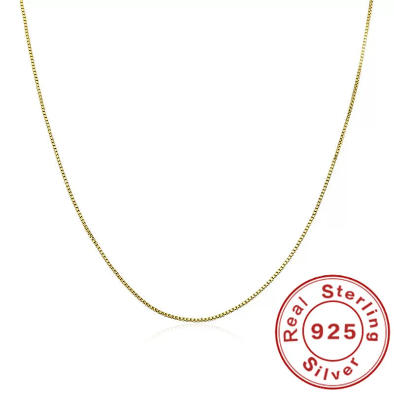 925 Sterling Silver Gold Plated Necklace | 1mm Box Chain Fine Jewelry for Women