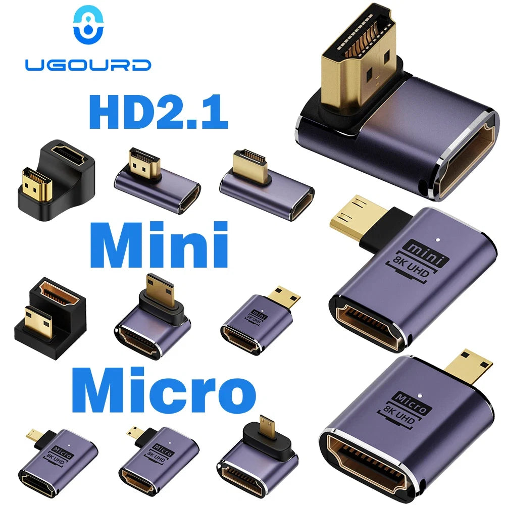HDMI-Compatible Adapter | Mini and Micro HDMI to HDMI 2.1 Converter 48Gbps 8K60Hz 4K120Hz