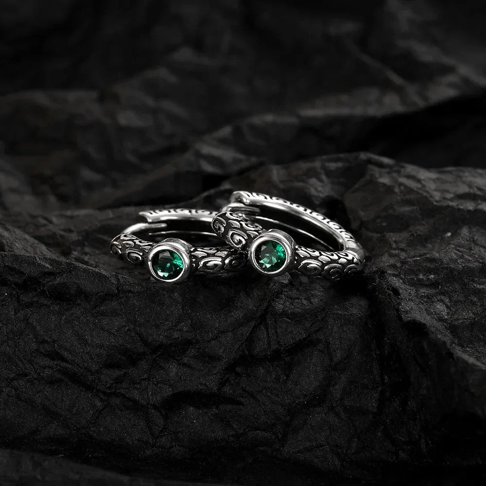 Unisex S925 Sterling Silver Vintage Thai Earrings with Green Zircon | Unique Jewelry Gift Accessory