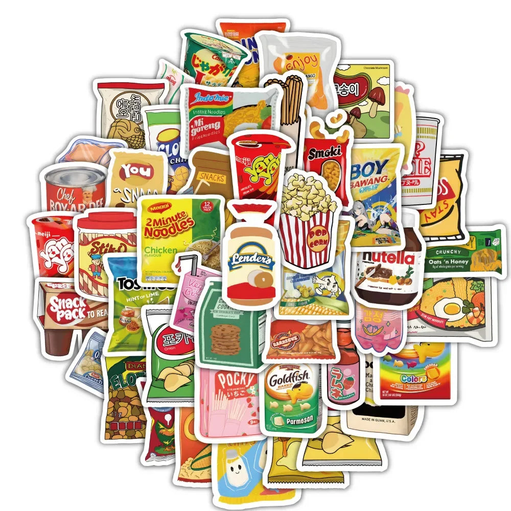 59PCS Classic Snacks Graffiti Stickers | Waterproof Decals for Laptop Skateboard Bicycle