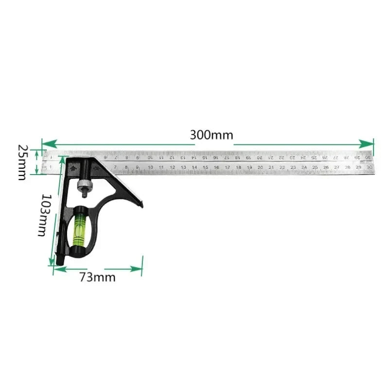 300mm Stainless Steel Combination Square | Multi-Angle Woodworking Ruler
