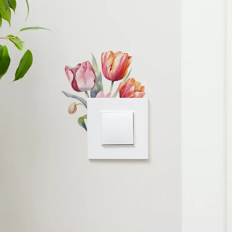 Tropical Green Leaves Wall Stickers | Self-Adhesive Flower Switch Decals for Home Decor