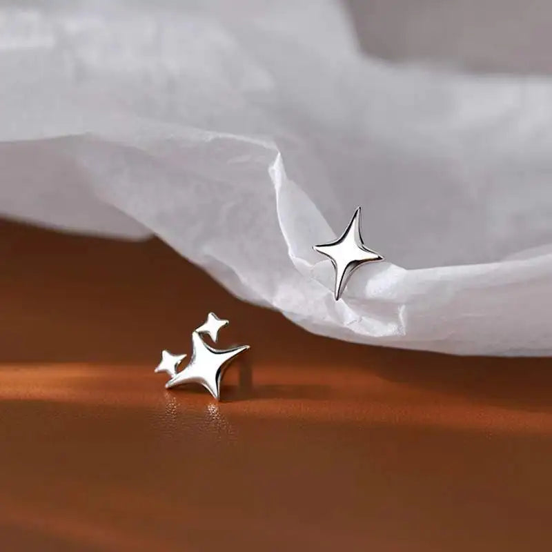 VENTFILLE Gold Star Stud Earrings | Asymmetrical 925 Silver Fashion Jewelry for Women