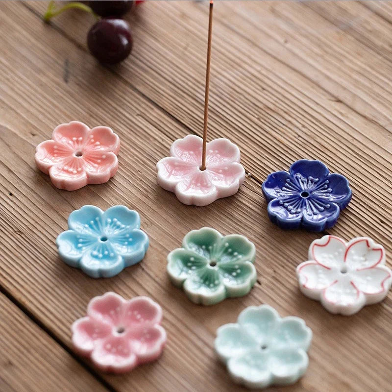 Ceramic Cherry Blossom Incense Holder | Aromatherapy Burner for Home & Office