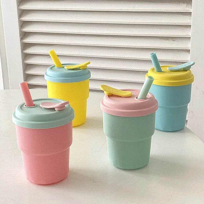 400ml Silicone Coffee Mug with Lid and Straw | Leak-Proof Portable Travel Cup