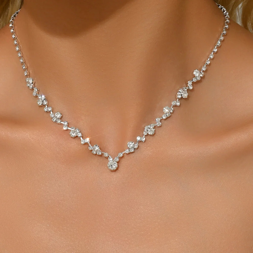 Minimally Exquisite Full Diamond Neck Chain | Light Luxury Elegant Clavicle Jewelry for Women