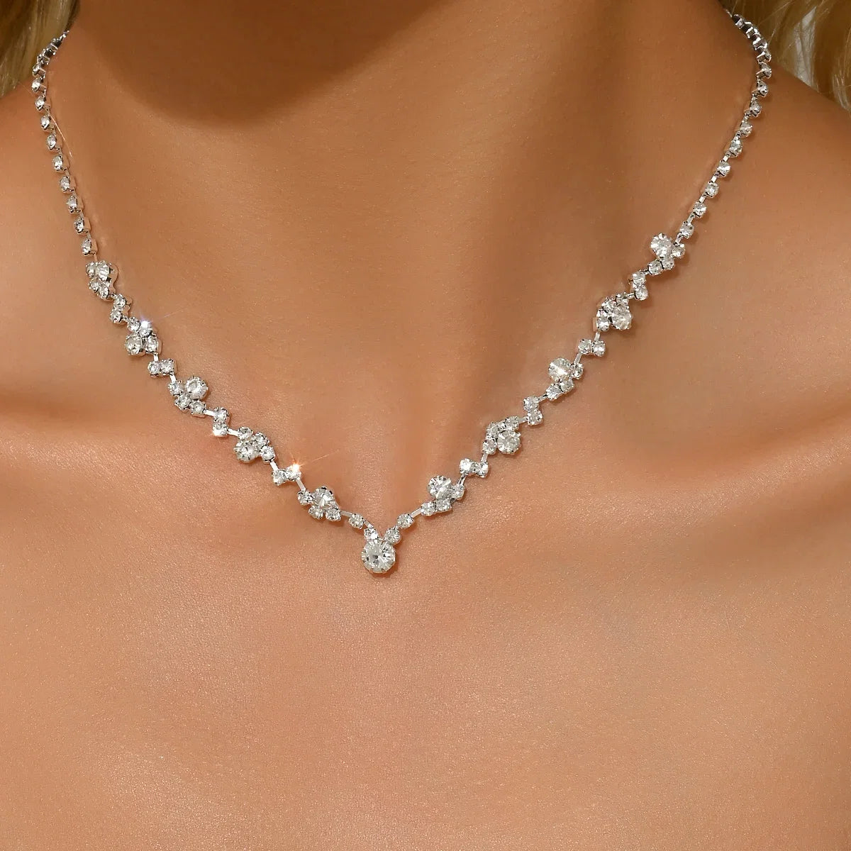 Minimally Exquisite Full Diamond Neck Chain | Light Luxury Elegant Clavicle Jewelry for Women