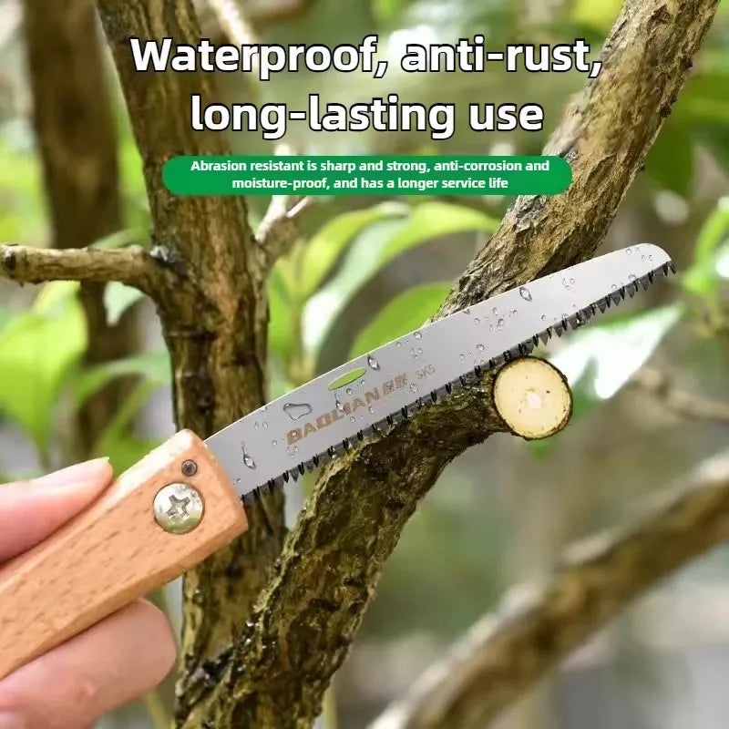Folding Mini Hand Saw | Non-slip Wooden Handle Pull Type Saw for Flush Cut Woodworking and Plastic