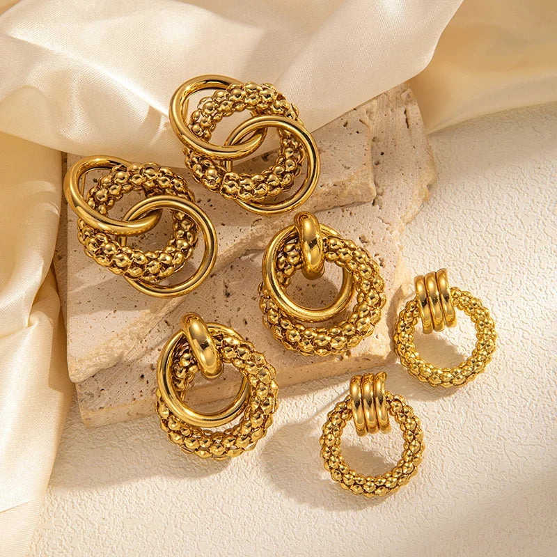 316L Stainless Steel Circular Splicing Earrings | Fashion Punk Hip Hop Jewelry Gift