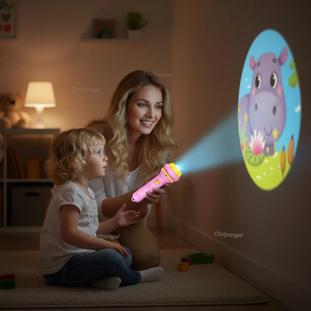 10 Cards Cartoon Projection Flashlight | 80 Patterns Creative Children Toy Projector