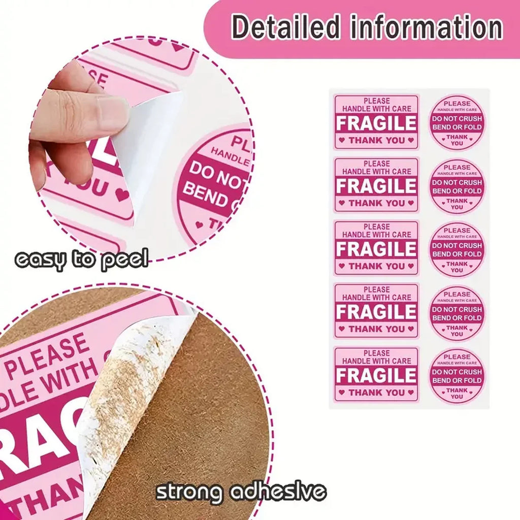 Fragile Handle with Care Stickers | No Folding Adhesive Labels for Mailing Envelopes and Cartons