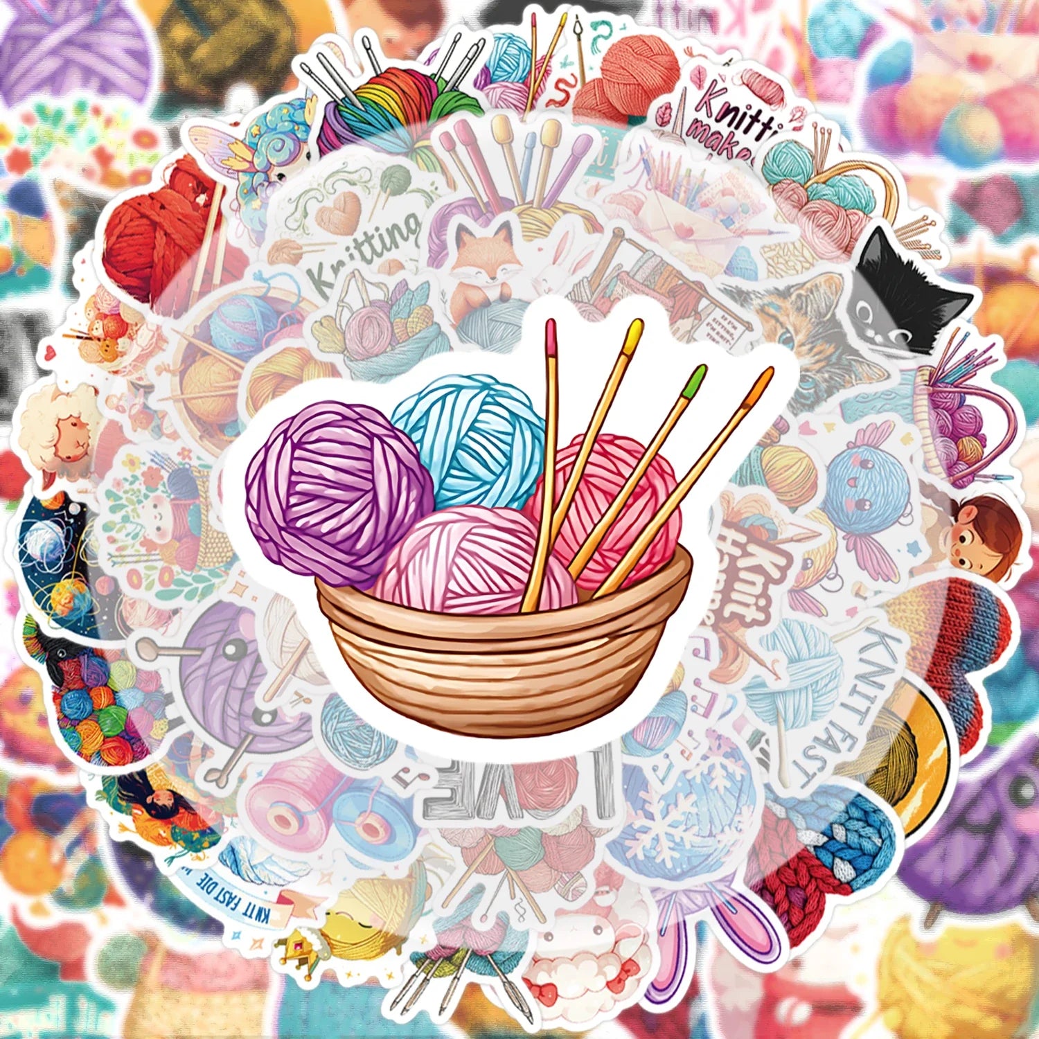 50 Creative Yarn Doodle Stickers Set | Vibrant Decals for Laptops and Water Bottles