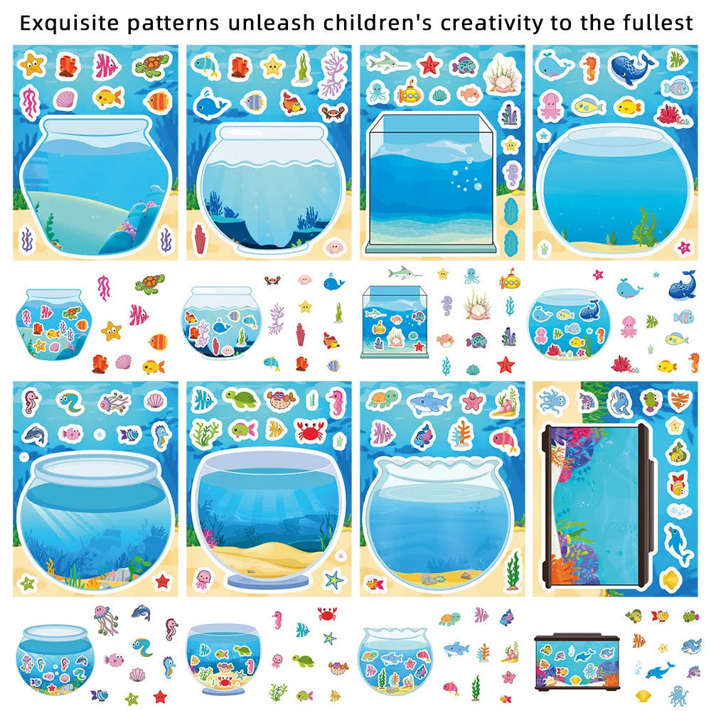 8 Pieces Fish Tank Scene Puzzle Stickers | Kids Cartoon DIY Decals for Craft and Games