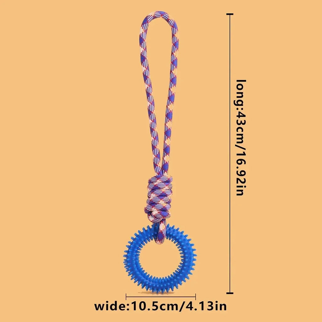 Colorful Woven Nylon Rope and Rubber Dog Toy | Chew Resistant Outdoor Play