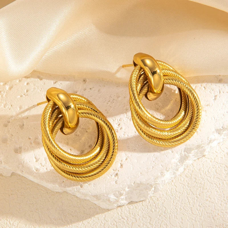 316L Stainless Steel Circular Splicing Earrings | Fashion Punk Hip Hop Jewelry Gift