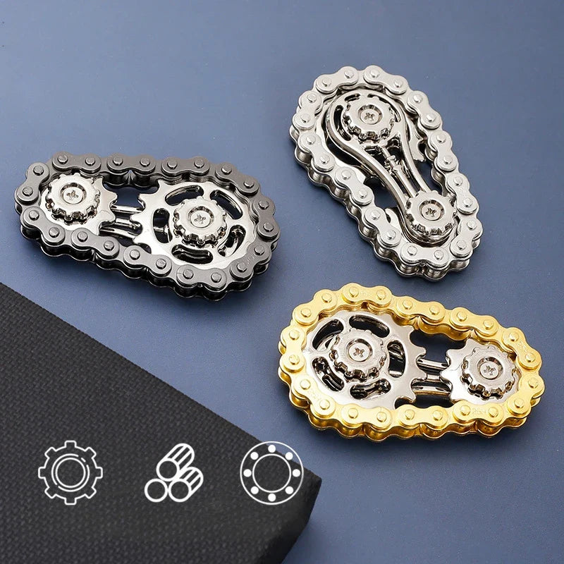 Sprockets Flywheel Fingertip Gyro Fidget Spinner | Metal Bike Chain EDC Stress Relief Toy