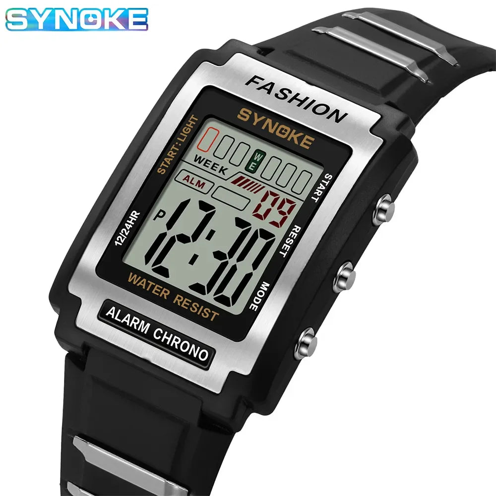 SYNOKE Men Rectangular Sports Electronic Watch | Waterproof 50M with Night Light and Alarm