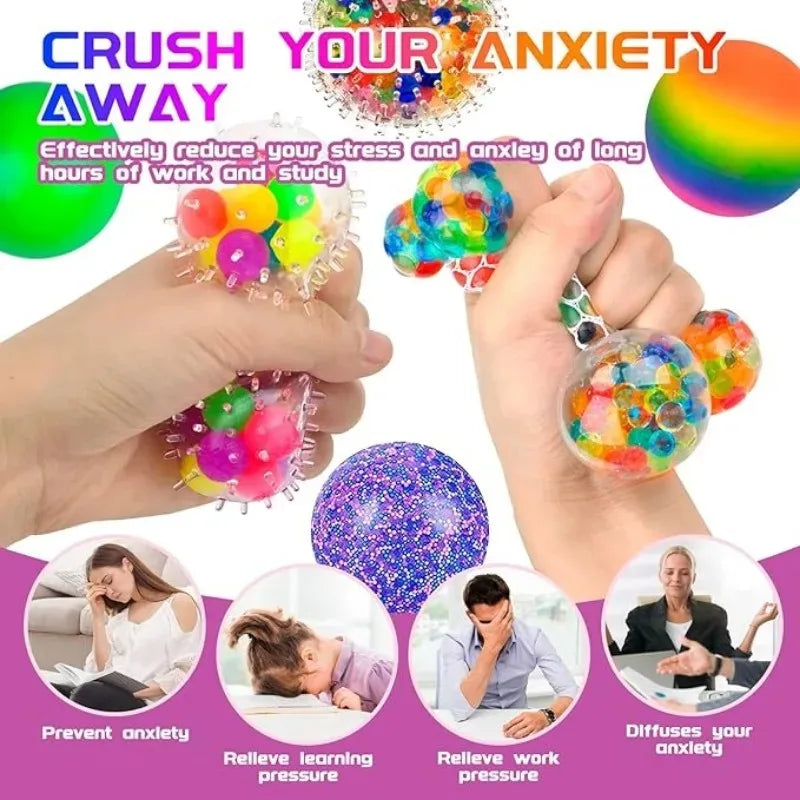 6PCS Mini Squishy Stress Balls Set | Rainbow Squeeze Ball EDC Toy Sensory Fidget Toy