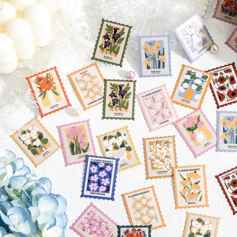 Flower Post Office Decorative Sticker Set | 46pcs Paper Stickers for Scrapbooking and Journaling