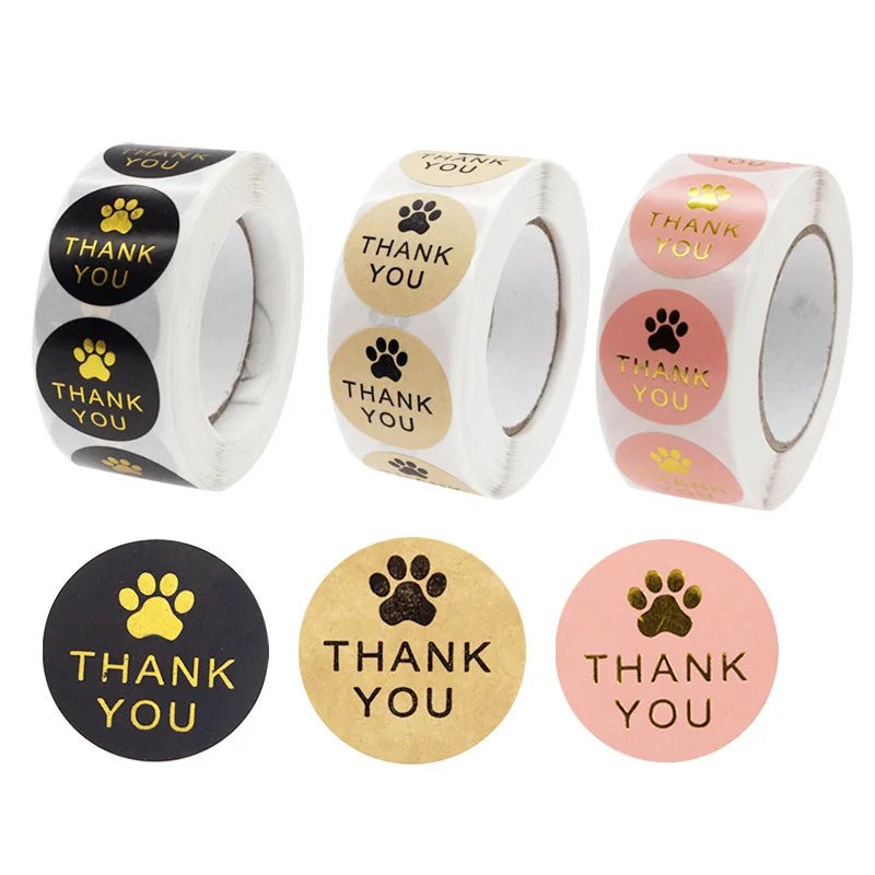 1 Inch Gold Foil Paw Thank You Stickers | Cute Business Supplies