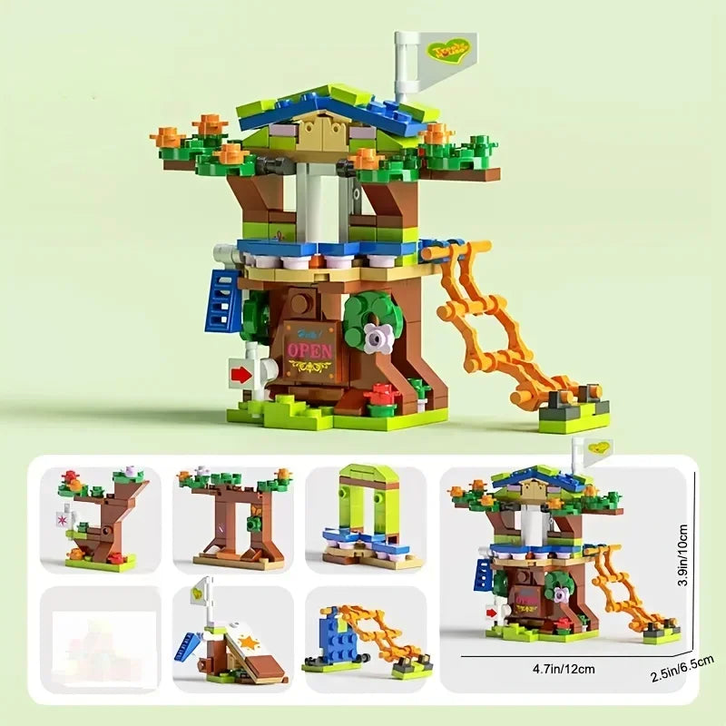 6in1 Tree House Building Blocks Set | Girls Castle Room with Climb Slide