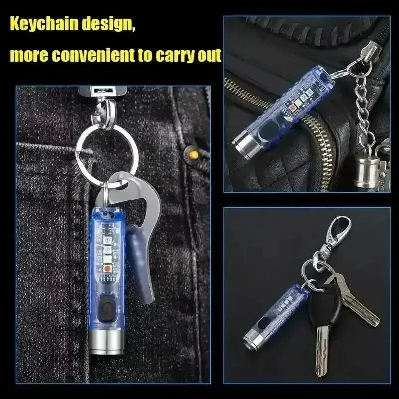 Mini Keychain Flashlight Type-C Fast Charging IP66 Waterproof Torch Lamp With Magnet Multifunction Warning Camping Flashlight | Compact EDC LED Light
