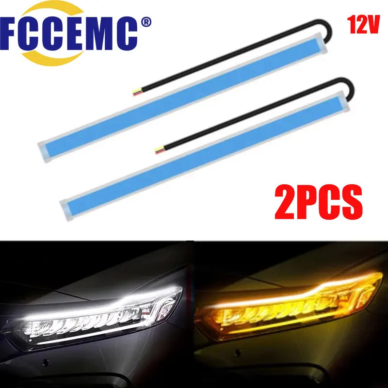2pcs Car LED DRL Light Strip Dynamic Scan Flexible Waterproof 12V Universal | Daytime Running Lights