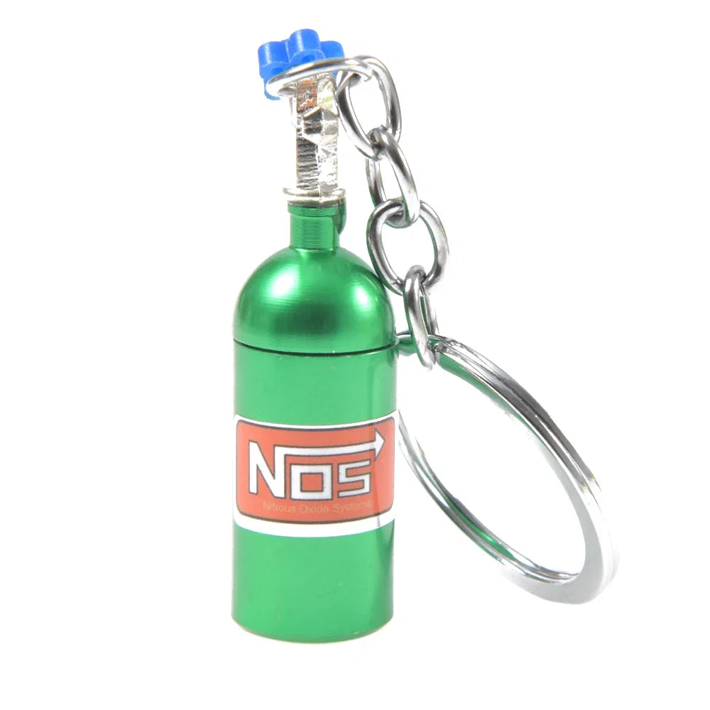 NOS Bottle Keychain Keyring | Metal Pill Box Stash Container for Car Keys