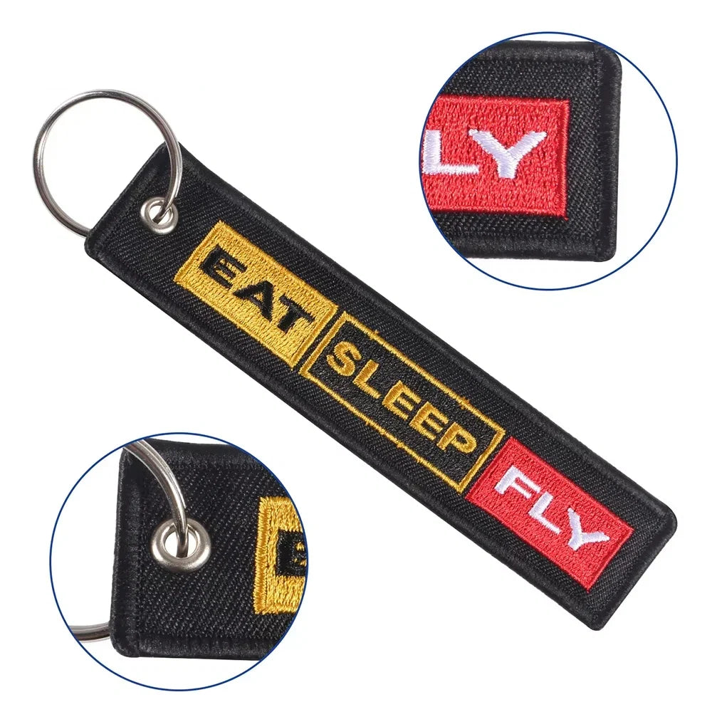 5 PCs Embroidery Eat Sleep Fly Keychains Key Ring | Aviation Pilot Gift Set