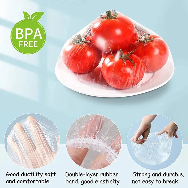 100PCS Disposable Food Cover Plastic Wrap | Kitchen Stretch Film for Bowls and Cups