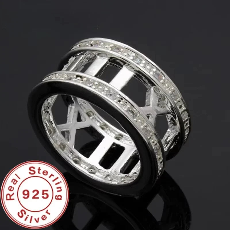 925 Sterling Silver Roman Numeral Ring | AAA Zircon Wedding Band for Men and Women