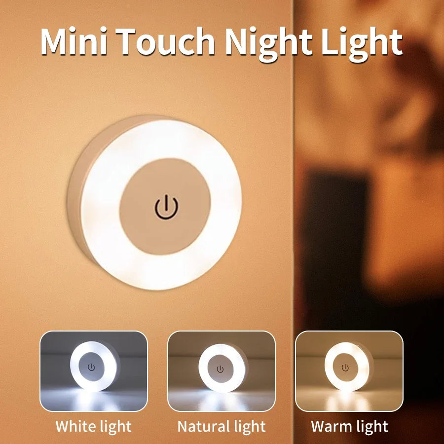 6CM Rechargeable LED Night Light | Touch Switch Wireless Wall Lamp with 3-Color Dimmable Modes