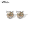 Lovely Cat Face Stud Earrings | Handmade Glass Dome Photo Printed Jewelry for Women