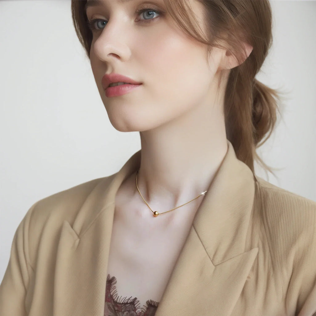 Minimalism Stainless Steel Round Bead Necklace | Handmade Chain Collar Jewelry for Women