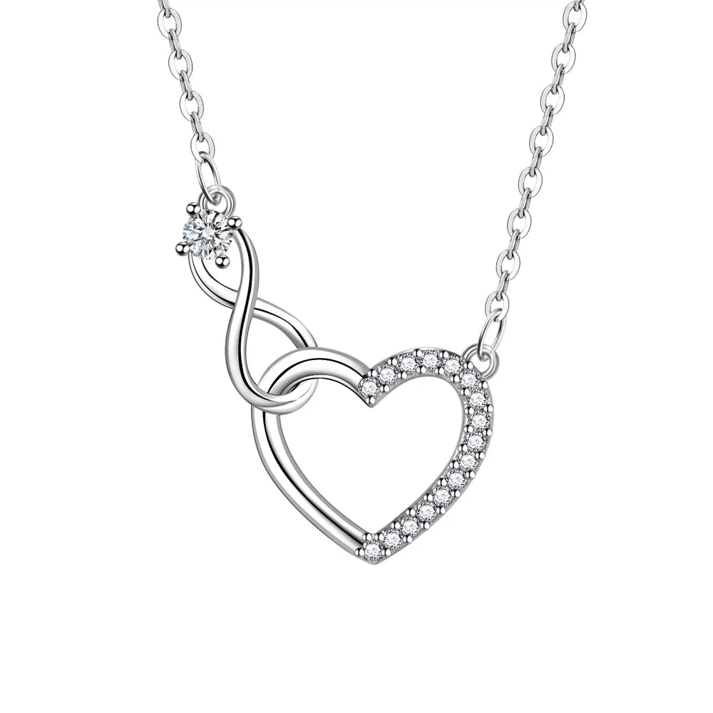 925 Sterling Silver Zircon Heart Interlocking Necklace | Retro Chain for Women