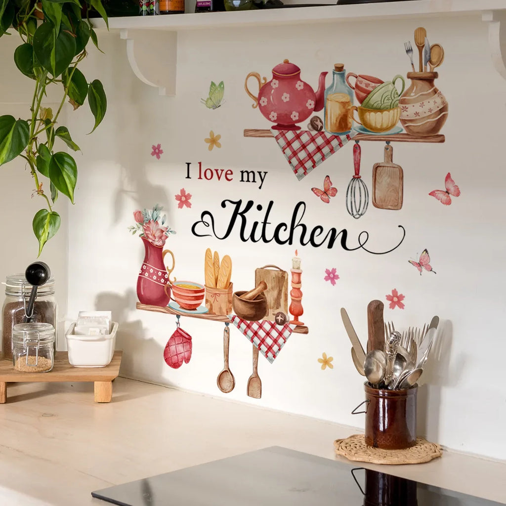Butterfly Floral Wall Sticker | Kitchen Decor PVC Decal