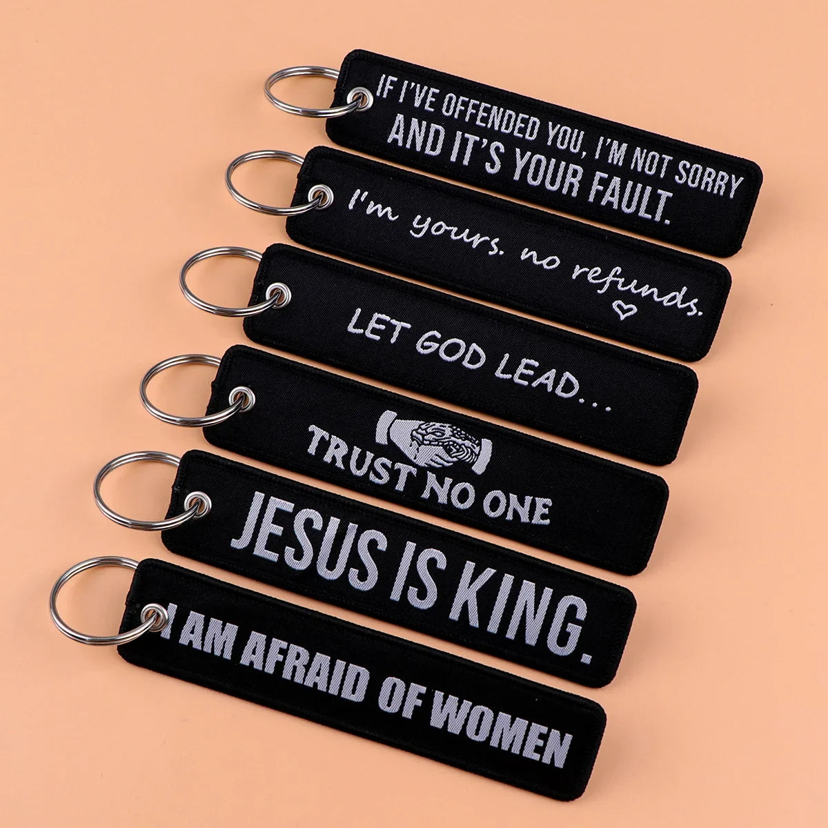 Rock and Roll Key Fob | Black Embroidery Key Tag for Bags and Gifts