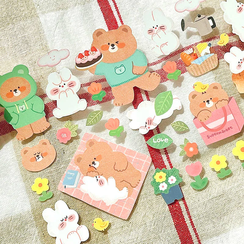 BONITO Kawaii Rabbit Bear Sticker Set | Cute Journal Decor