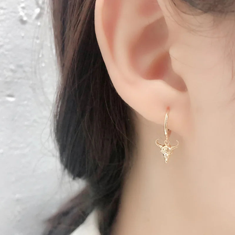 CIAXY Retro Cow Head Earrings for Women Men | 14K Gold Plated Animal Drop Earrings
